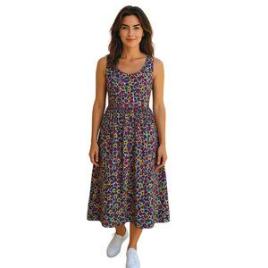 VTG Pierre Cardin Sleeveless Floral Button Up Midi Dress Womens Size M Prairie